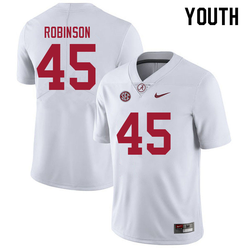 Alabama Crimson Tide Youth Joshua Robinson #45 White NCAA Nike Authentic Stitched 2021 College Football Jersey VW16D55GQ